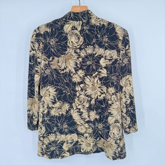 Alex Evenings Womens 2 pc Floral jacket Tank Top size Medium Black Gold sparkle - Picture 13 of 16